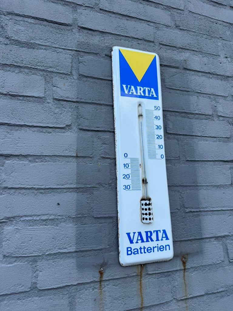 VARTA emaille reclamebord, Ophalen of Verzenden, Gebruikt, Reclamebord