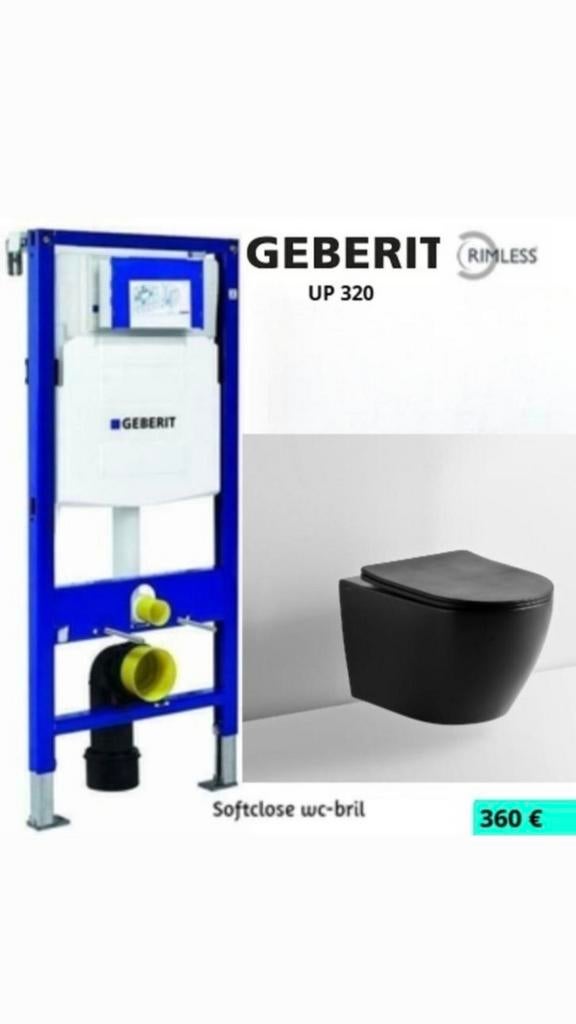 Geberit up320 Tornado Rimless Mat Zwarte Toiletset, Enlèvement, Neuf, Toilettes