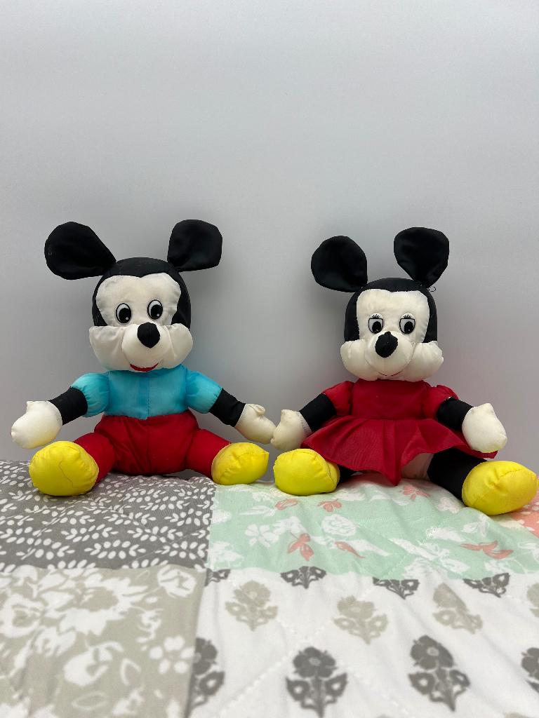Vintage Disney Mickey & Minnie parachute plush set jaren 90, Ophalen of Verzenden, Mickey Mouse, Gebruikt, Knuffel