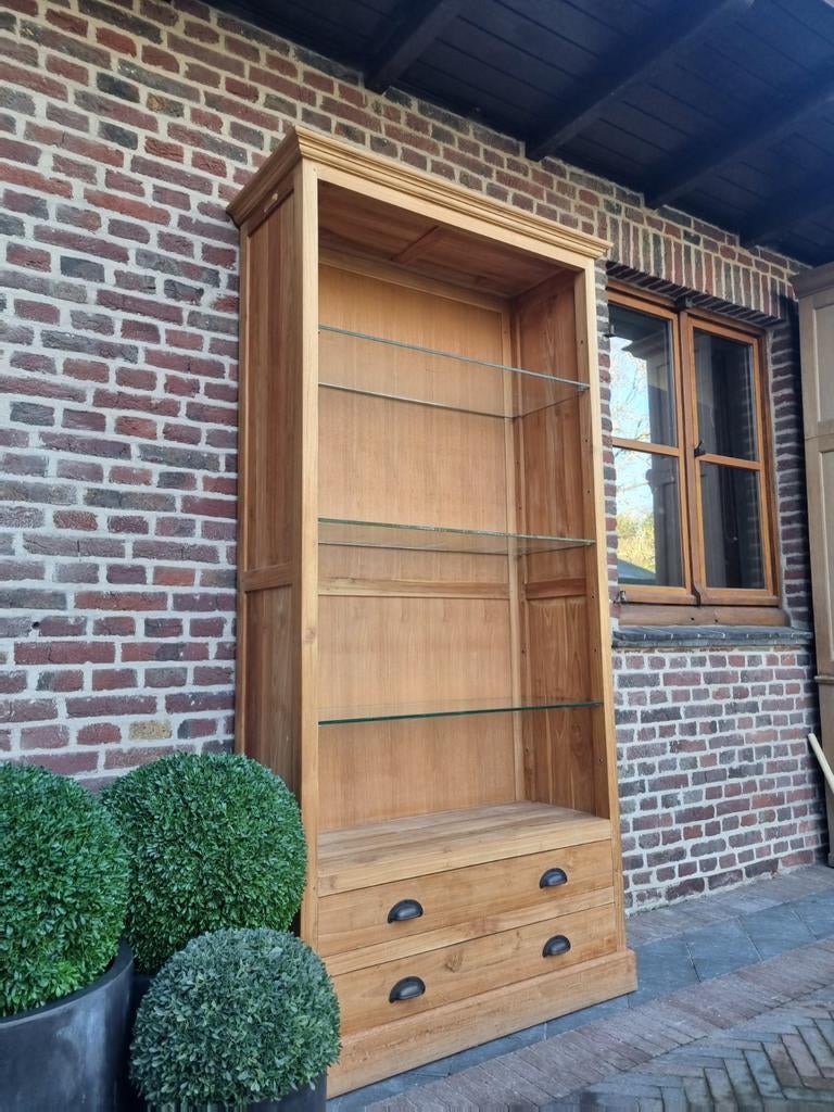Teak boekenkast/vitrinekast, Ophalen, Met plank(en), 100 tot 150 cm, 200 cm of meer