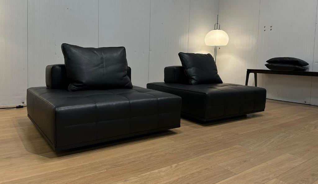 Minotti Lawrence Element Zwart Leder (2x) – NP: €14.000, Vierkant, 100 tot 125 cm, Leer, Ophalen of Verzenden