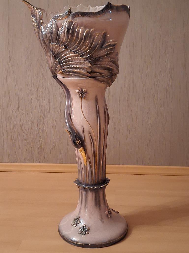 vintage cache pot op staander zwaan porcelein polychroom, Ophalen