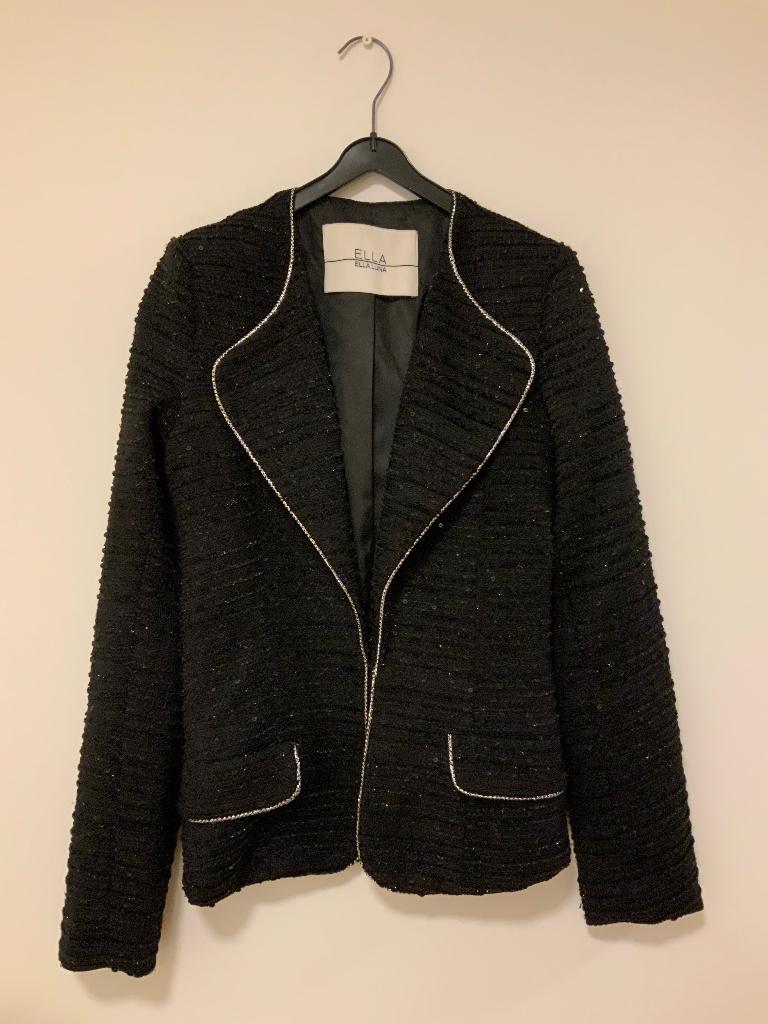 Blazer festif, noir, bordure argentée, Enlèvement ou Envoi, Taille 36 (S), Comme neuf, Ella luna