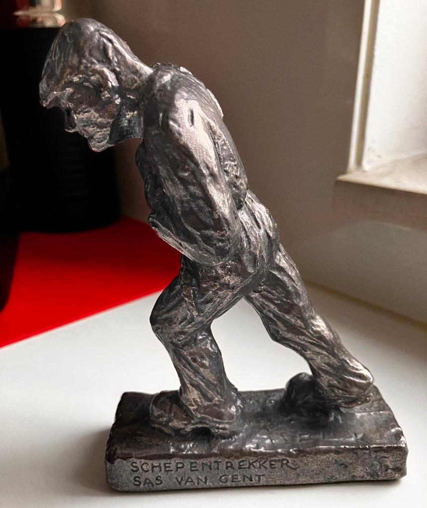 Brons beeldje Schepentrekker Sas van Gent 1354 gr Hoog 16 cm, Antiek en Kunst, Antiek | Brons en Koper, Brons, Ophalen of Verzenden
