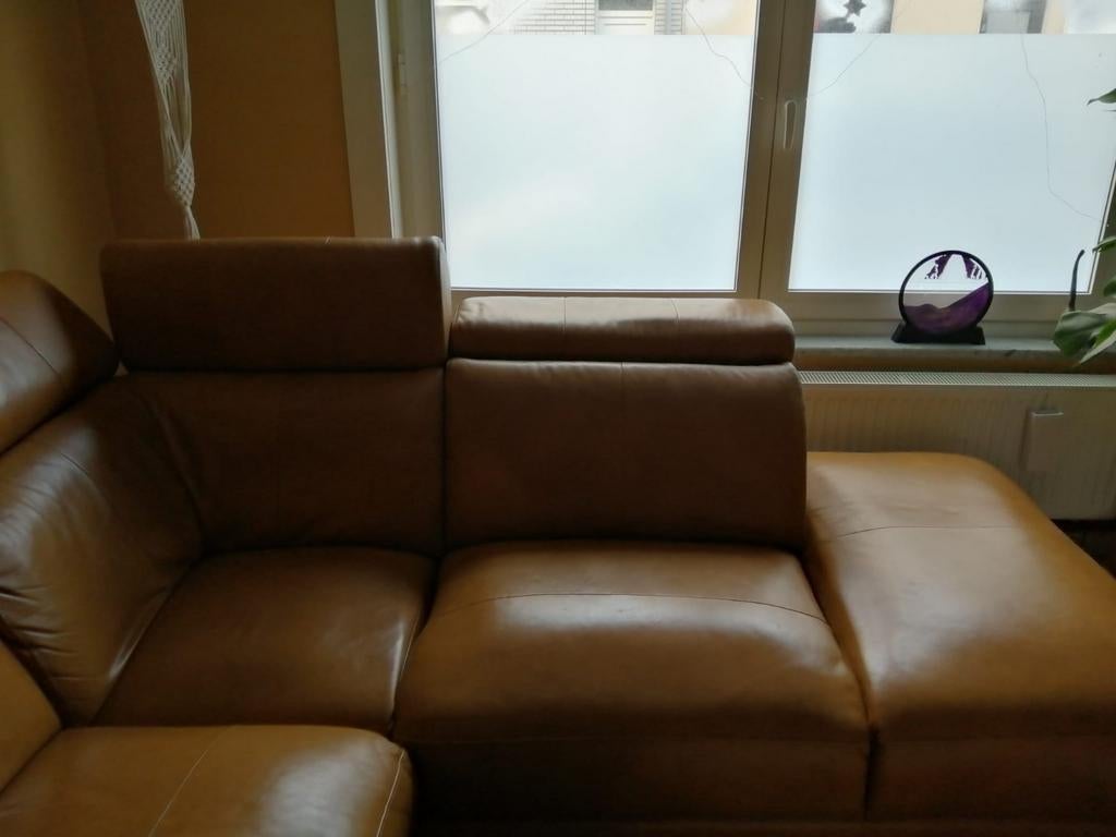 Cognac leren zetel, Maison & Meubles, Canapés | Coins salons complets, Enlèvement, Utilisé, Cuir