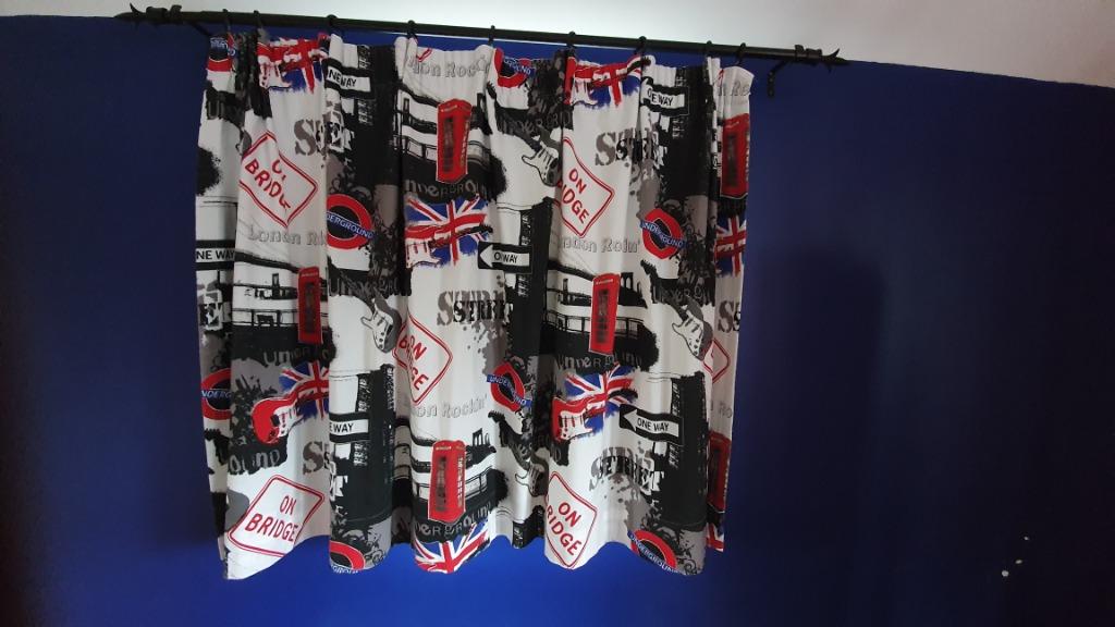 Gordijnen met een Londens thema, Ophalen, 150 tot 200 cm, Blauw, Zo goed als nieuw