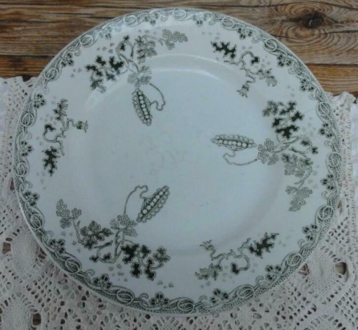 Oud Frans bord met groene bloemen, St.Amand , Terre de Fer, Enlèvement ou Envoi