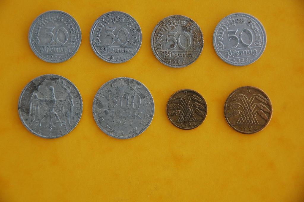 WEIMAR : 8 verschillende Mark & Rentenmark, Postzegels en Munten, Verzenden, Duitsland, Setje