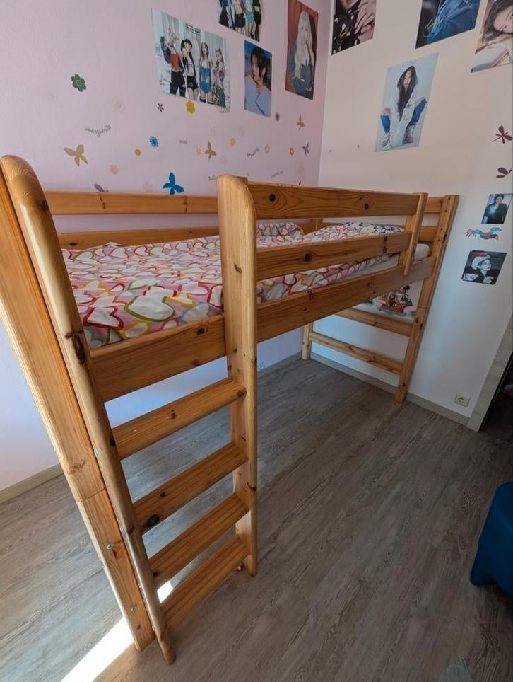 Flexa lit mi-hauteur ou sol, table nuit, tons roses, Enlèvement, Comme neuf, Lit mi-hauteur mezzanine