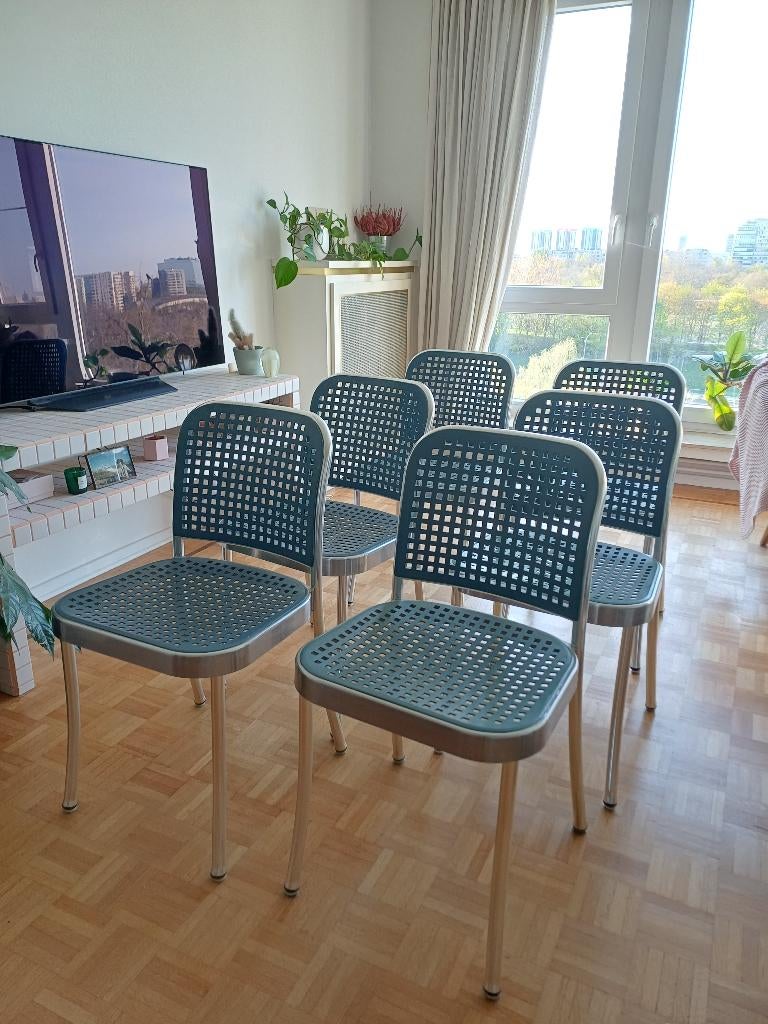 6x Chaise argentée Vico Magistretti De Padova, Vintage, Enlèvement, Bleu, Autres matériaux