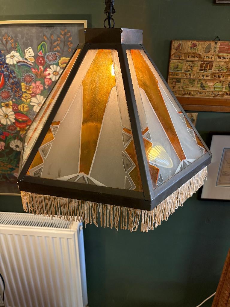 Prachtige grote Amsterdamse School/Art-Deco Hanglamp., Antiek en Kunst, Ophalen of Verzenden