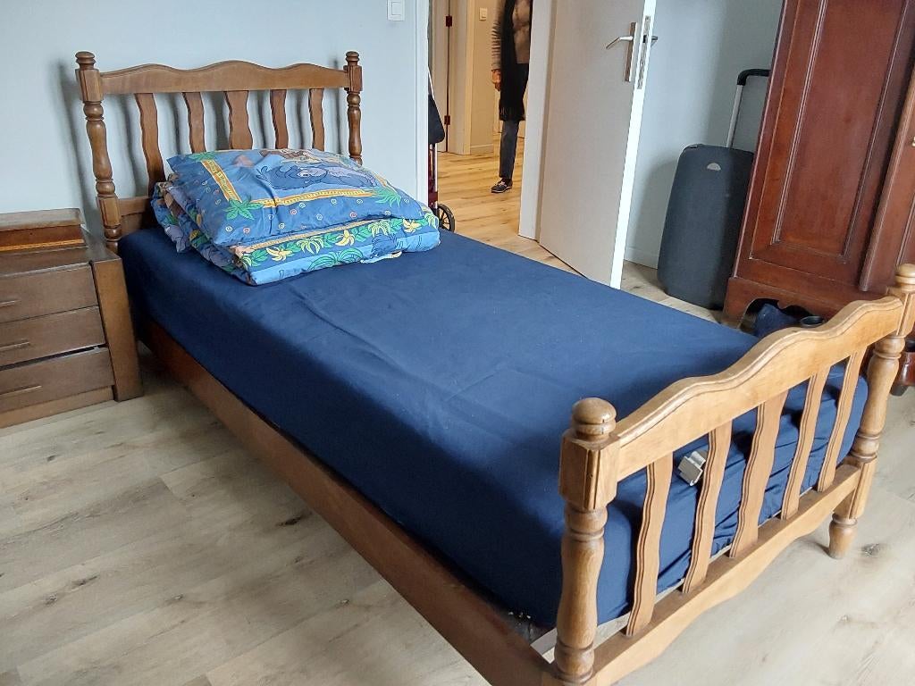 lit, Ancien, 90 cm, Une personne, Brun