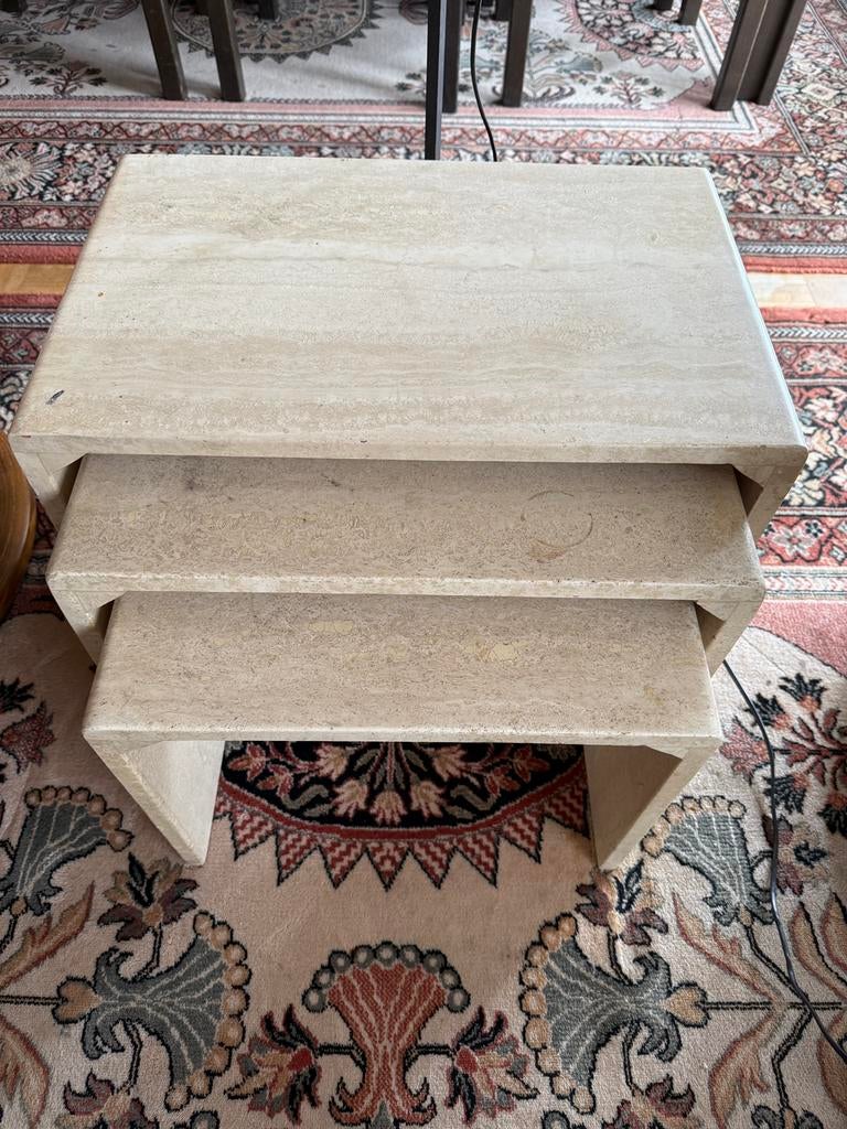 Vintage travertijntafels — salontafel + bijzettafels, Ophalen, Gebruikt, Overige typen