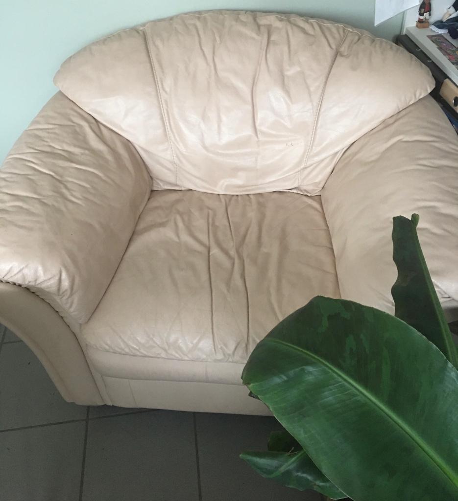 Draaiende loungezetel in echt leder, Ophalen, Gebruikt, Leer