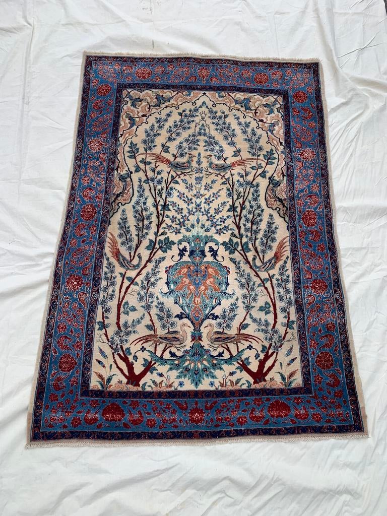 Superbe ancien tapis ISPAHAN IRANIEN PERSES laine et soie, Enlèvement, Comme neuf