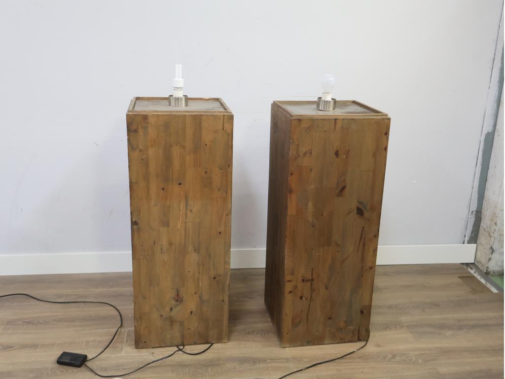 Set van 2 Hout Vloerlampen, Zuilen, Niet ingevuld, Niet ingevuld, Niet ingevuld