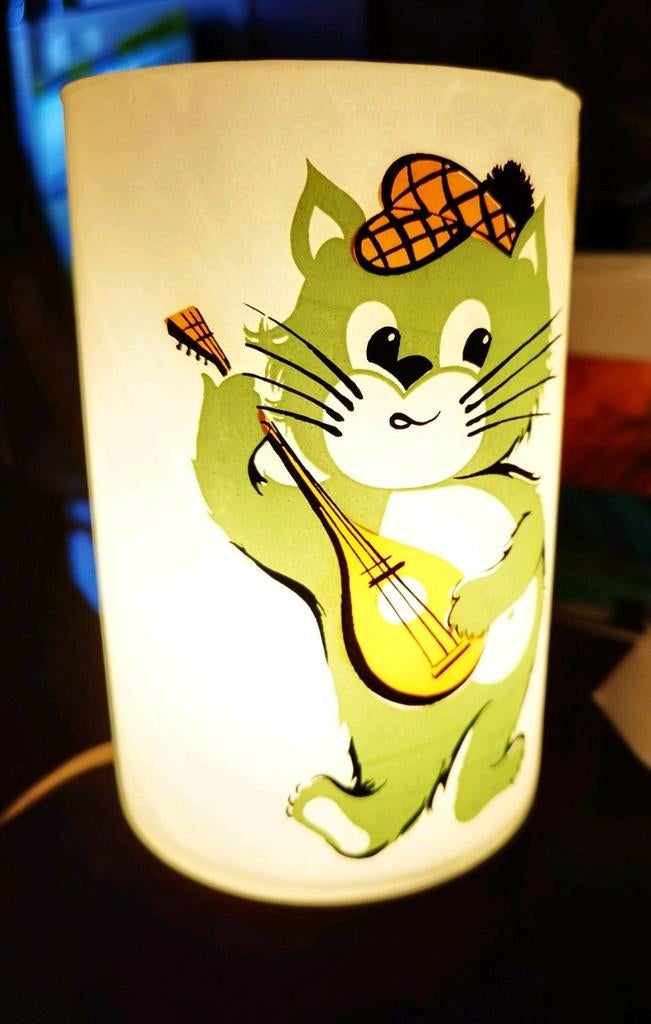 Retro 70's  nachttafel lampje guitar playing  cat, Ophalen of Verzenden, Huis en Inrichting