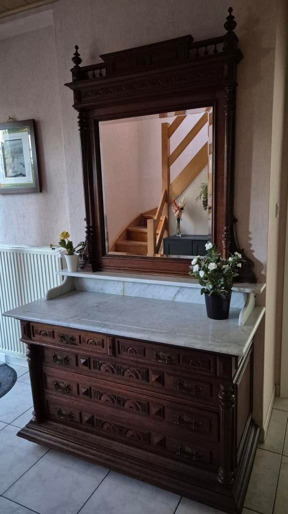 Antieke houten meubels en marmeren tablet, Antiek en Kunst, Ophalen