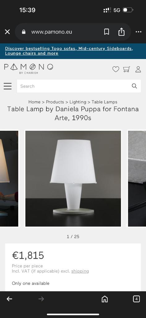 NIEUWSTAAT 2x Daniela Puppa Tafellamp voor Fontana Arte 1994, Huis en Inrichting, Lampen | Tafellampen, 50 tot 75 cm, Ophalen of Verzenden