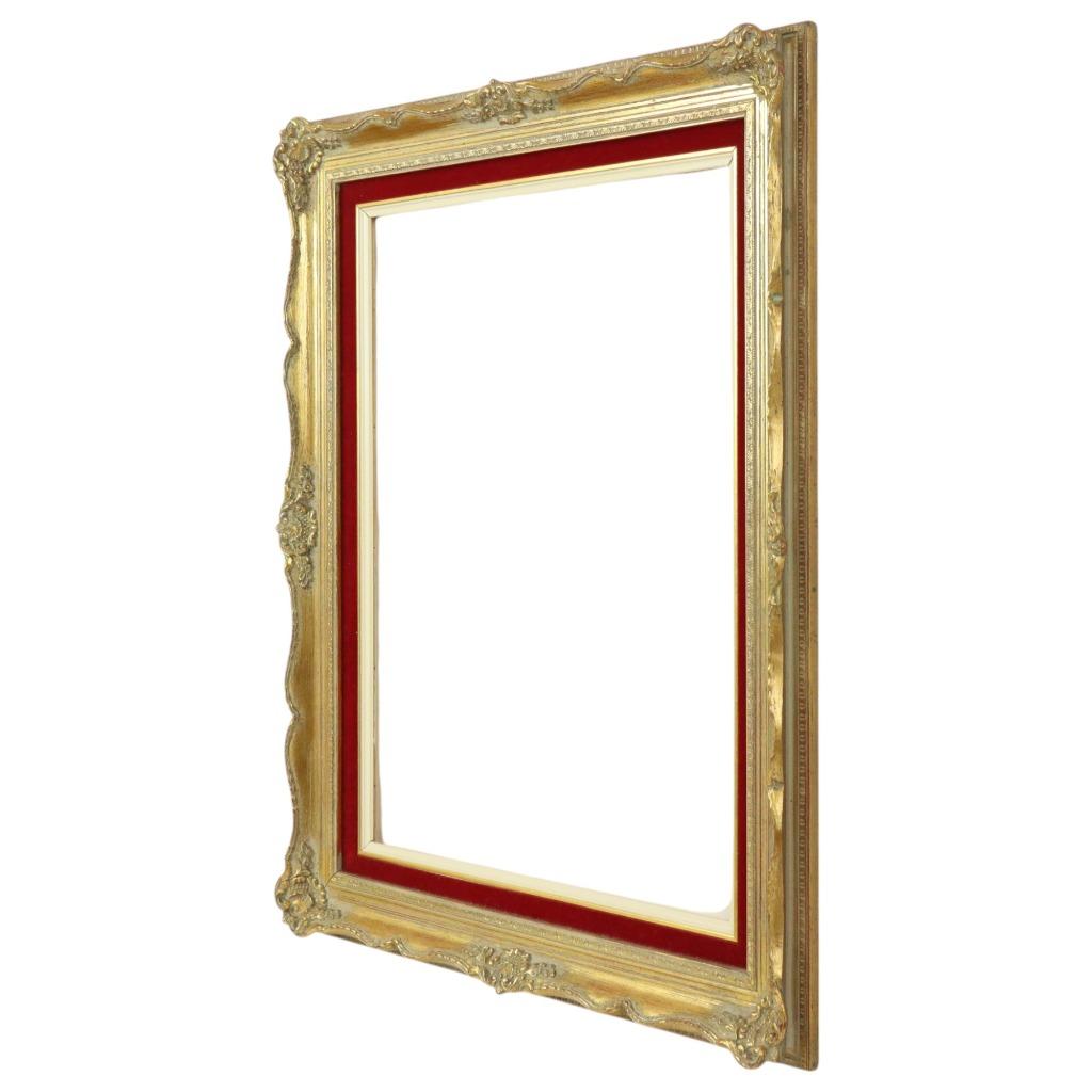 Vintage Vergulde Lijst Barok Stijl Rood Fluweel Klassiek 65, Gebruikt, 50 tot 75 cm, ..., Ophalen of Verzenden