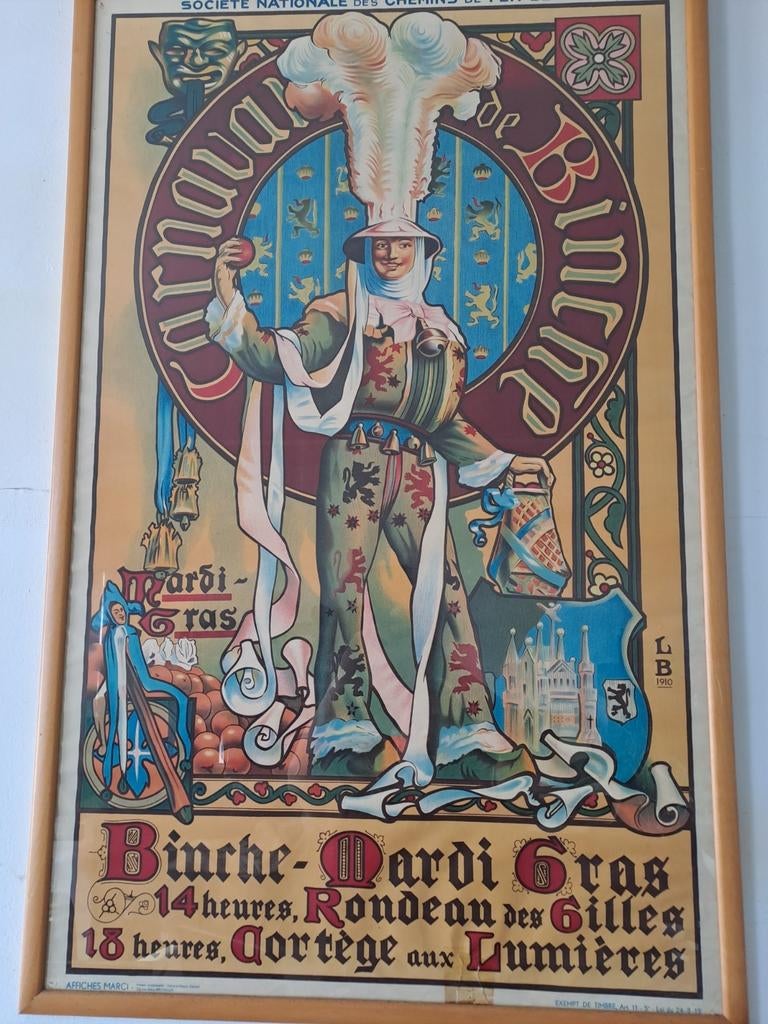Affiche ancienne de L.B 1910 - Carnaval De Binche, Enlèvement