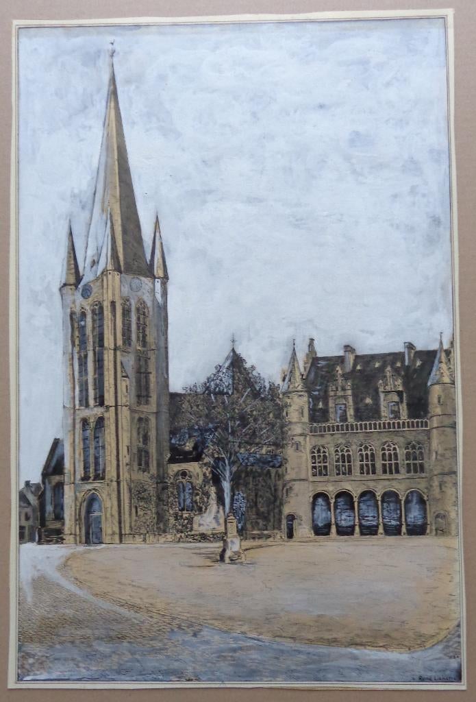 RENE LIEKENS / ONZE-LIEVE-VROUW WAVER / ORIGINEEL / 54x36cm, Antiek en Kunst, Kunst | Tekeningen en Fotografie, Ophalen of Verzenden