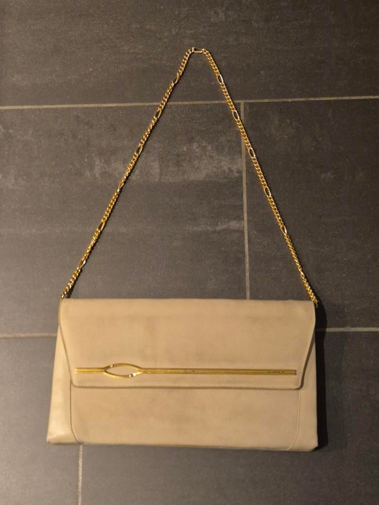 Sac à mains pochette daim cuir blanc cassé vintage Année 80, Maison & Meubles, Enlèvement ou Envoi