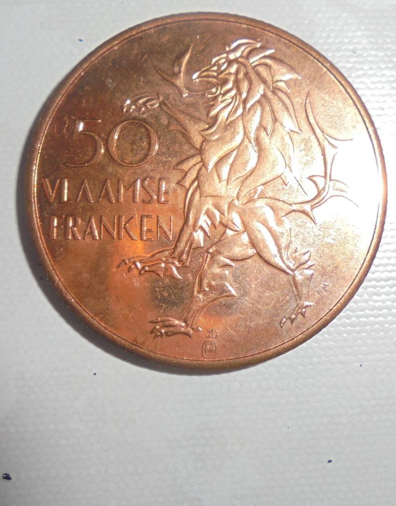 bronzen penning(medaille) 50 Vlaamse Franken 1986, Verzamelen, Ophalen of Verzenden, Overige soorten, Lintje, Medaille of Wings