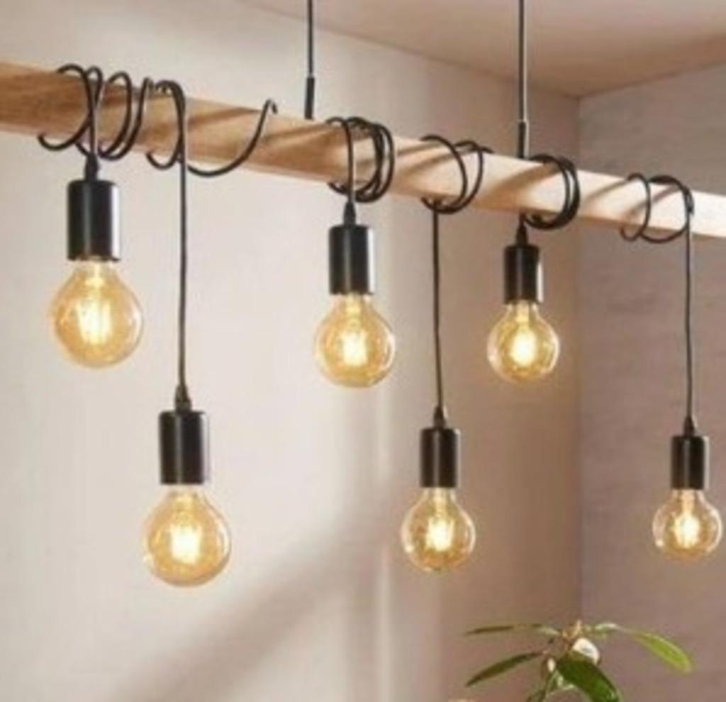 luminaire suspension style industriel Eglo 9 ampoules, Maison & Meubles, Enlèvement, Comme neuf, Bois, 75 cm ou plus