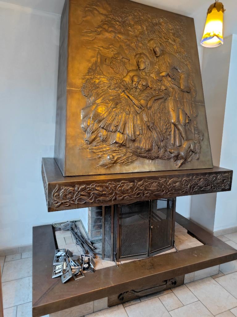 feu ouvert grand corps cheminée art nouveau, Enlèvement, Cuivre