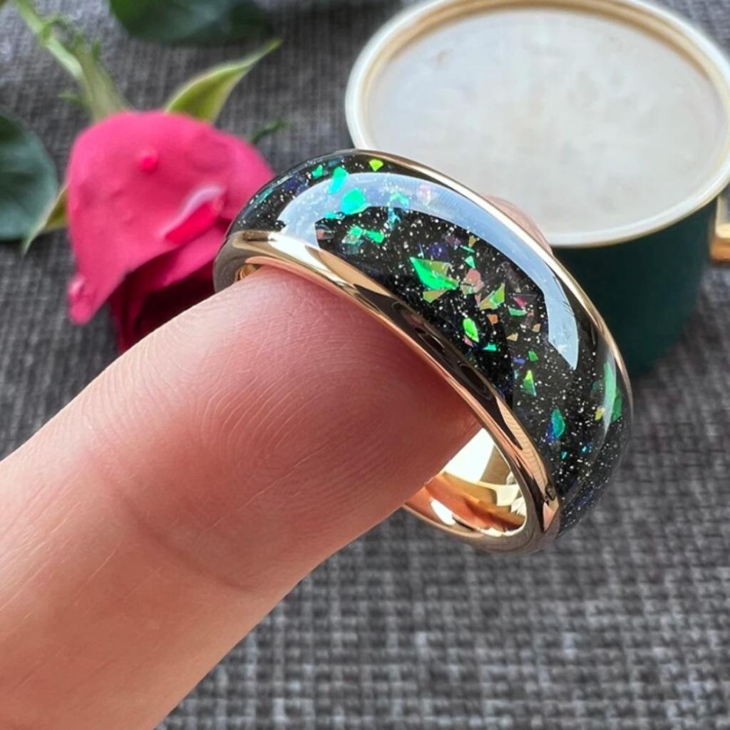 Trouwringen wolfraam - Alec - Ingelegd met kleurrijk opaal, Overige materialen, Verzenden, Nieuw, Dame of Heer