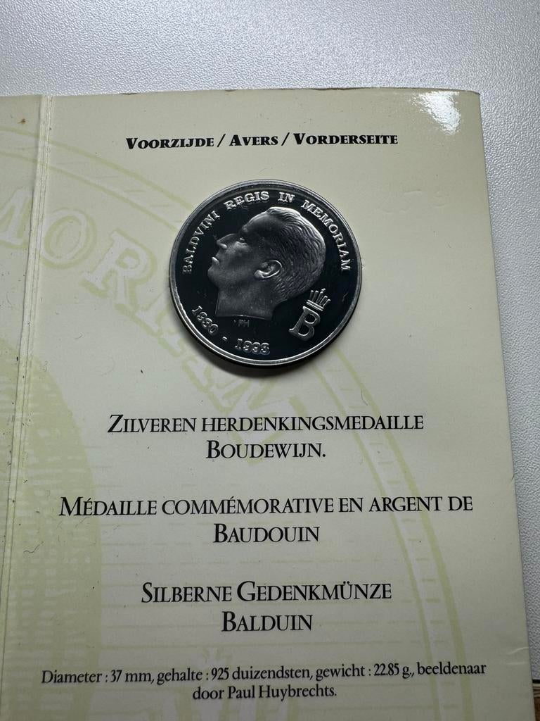 2. Belgique : médaille commémorative Baudouin, 1993, argent, Enlèvement, Argent