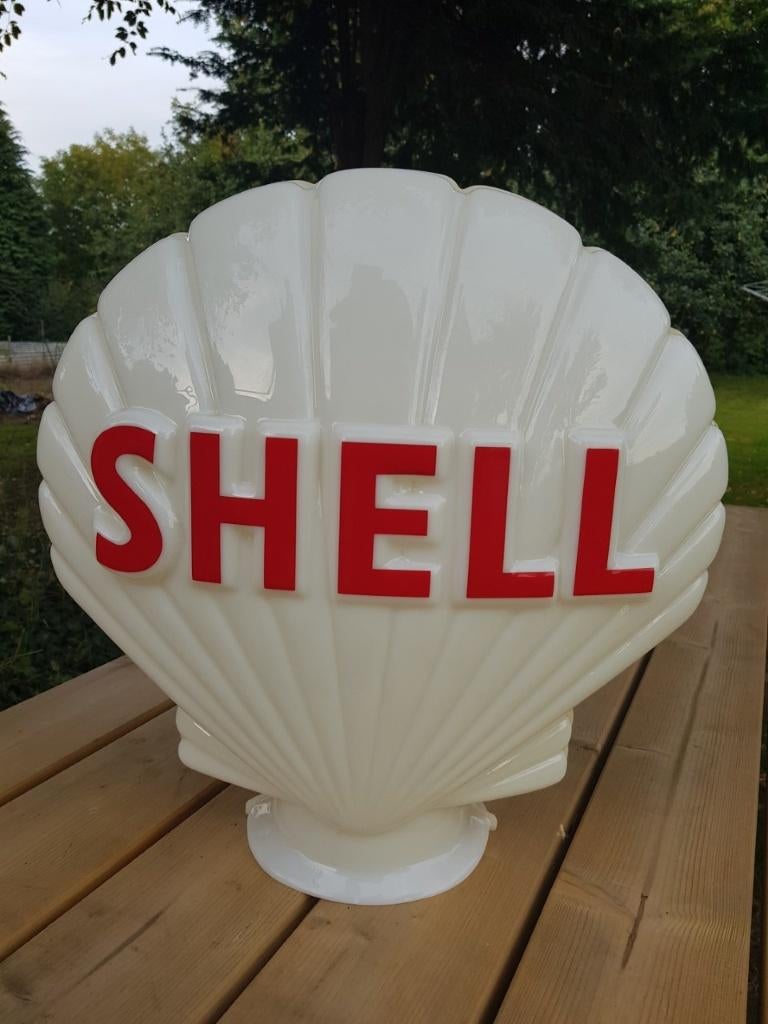 Shell glazen benzinepomp globe verlichting benzine pomp lamp, Verzamelen, Ophalen of Verzenden, Zo goed als nieuw, Lichtbak of (neon) lamp