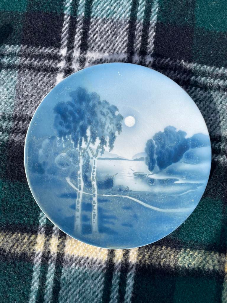 Vintage Villeroy & Boch Heinrich blauw landschap wandbord, Ophalen