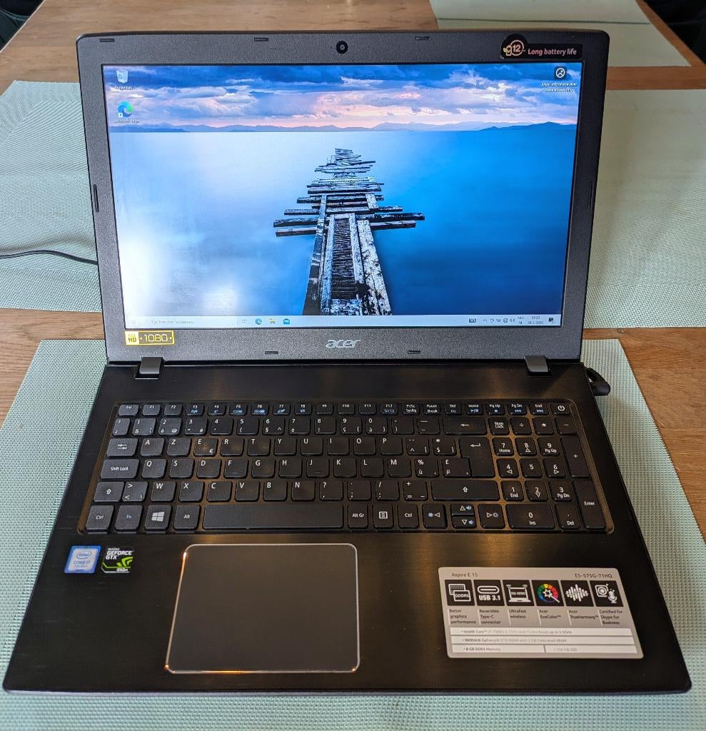 Snelle laptop i7/SSD/Full HD + tas Acer Aspire E5-575G-71HQ, 256 GB, Enlèvement ou Envoi, 8 GB, 16 pouces