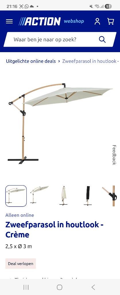 Zweefparasol 1 jaar oud, Tuin en Terras, Parasols, Ophalen, Zo goed als nieuw, 3 tot 4 meter, Zweefparasol