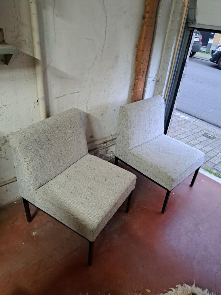 Paire de fauteuils/chauffeuses gris en laine vintage, Antiek en Kunst, Ophalen