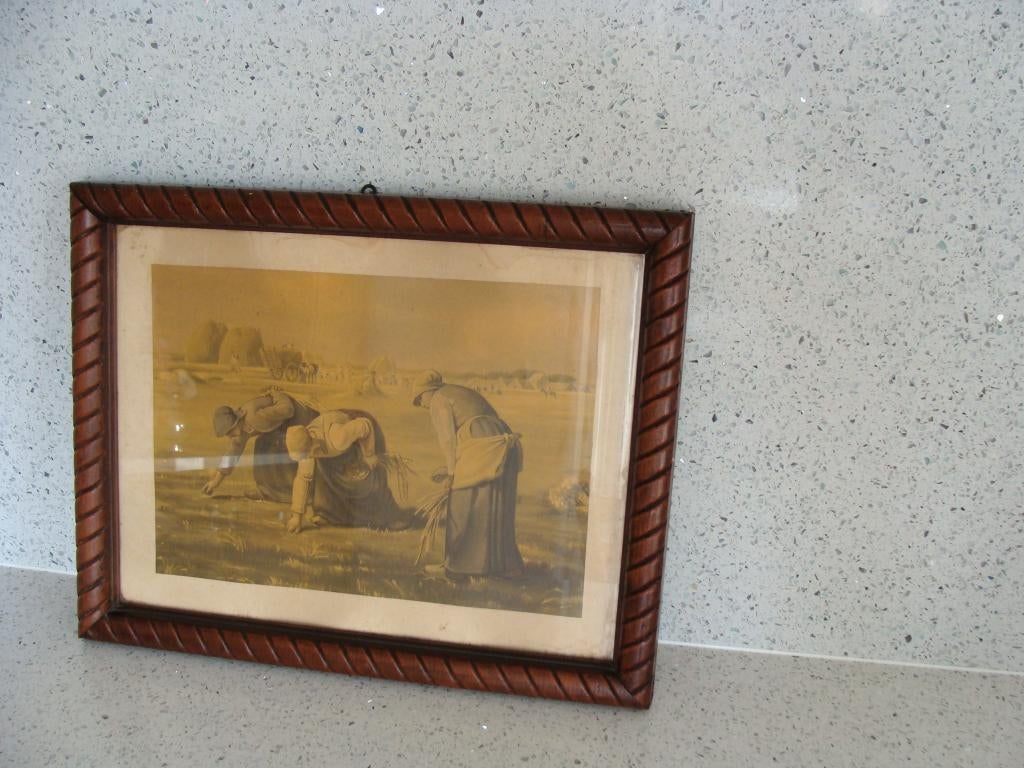 Ancien cadre en chêne avec verre, les glaneuses, vintage, Moins de 50 cm, Comme neuf, Enlèvement, Bois