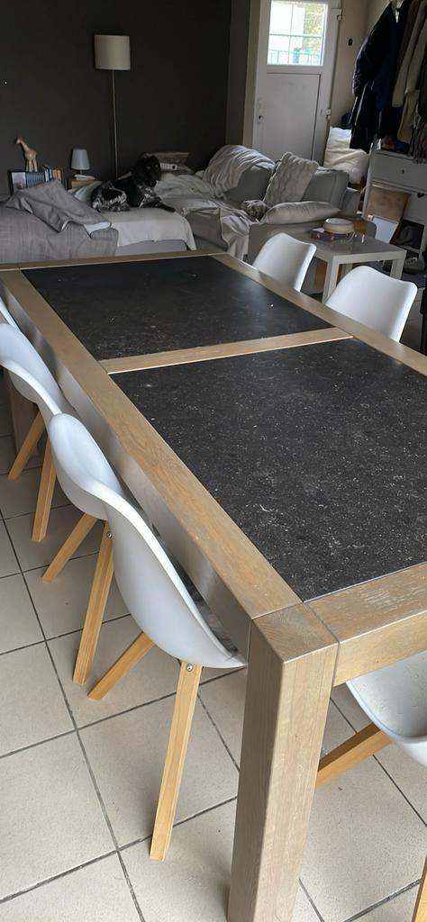 Eetkamer tafel en vitrinekast, Huis en Inrichting, Ophalen, Gebruikt, Eikenhout, 200 cm of meer