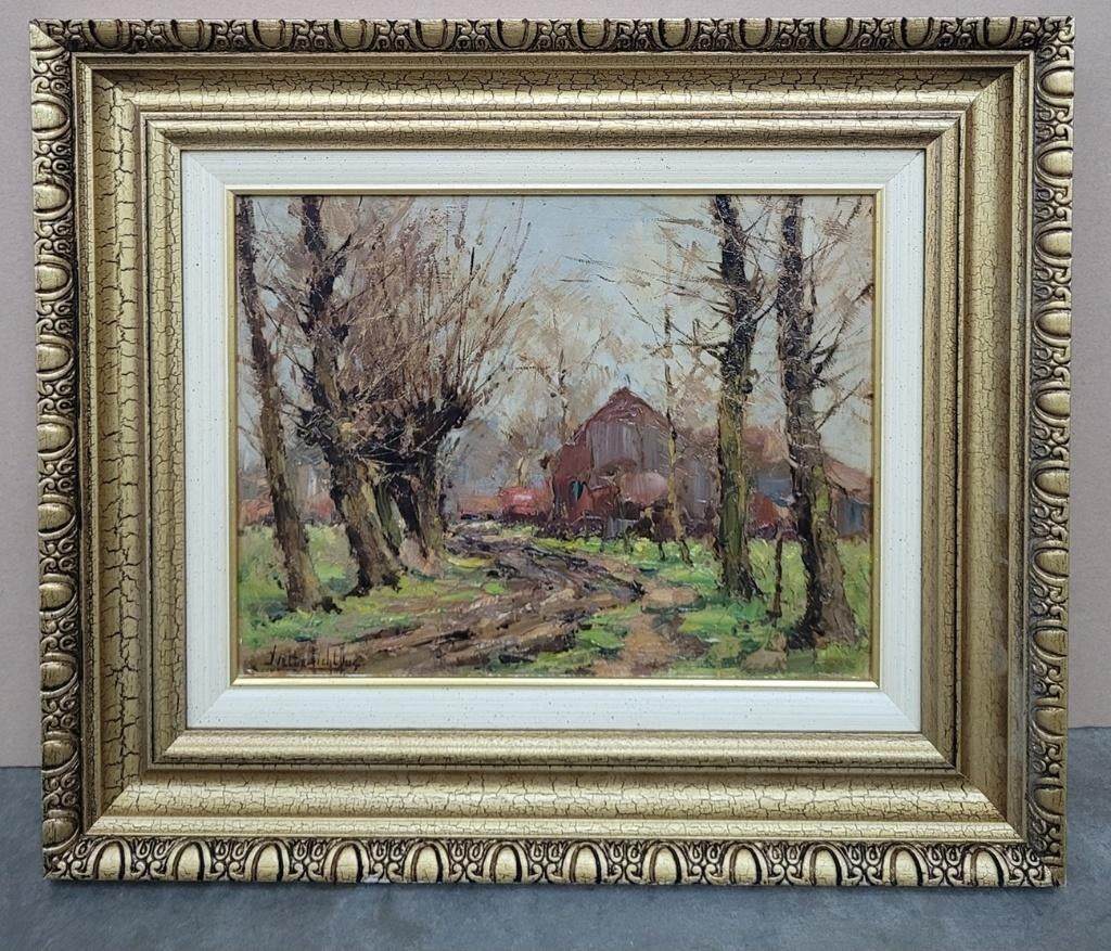 Yvette LICHTFUS, veldweg naar de hoeve, Antiek en Kunst, Kunst | Schilderijen | Klassiek, Ophalen of Verzenden