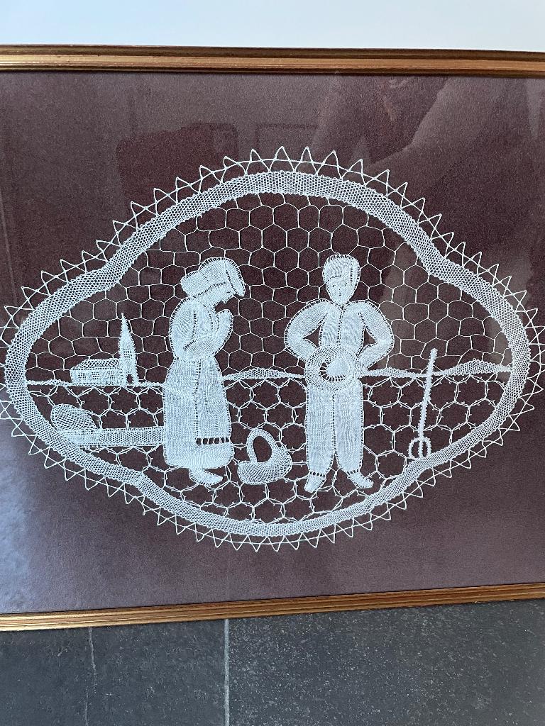 Brugse kant ingekaderd - Het Angelus, Hobby en Vrije tijd, Kantklossen, Ophalen of Verzenden, Gebruikt, Overige typen