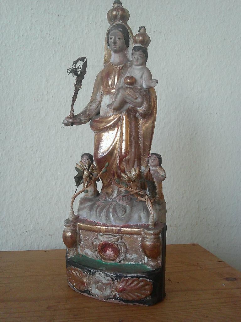 MARIA&JEZUS IN VERGULD TERRACOTTA,SPAANS,1850, Antiquités & Art, Antiquités | Objets religieux, Envoi