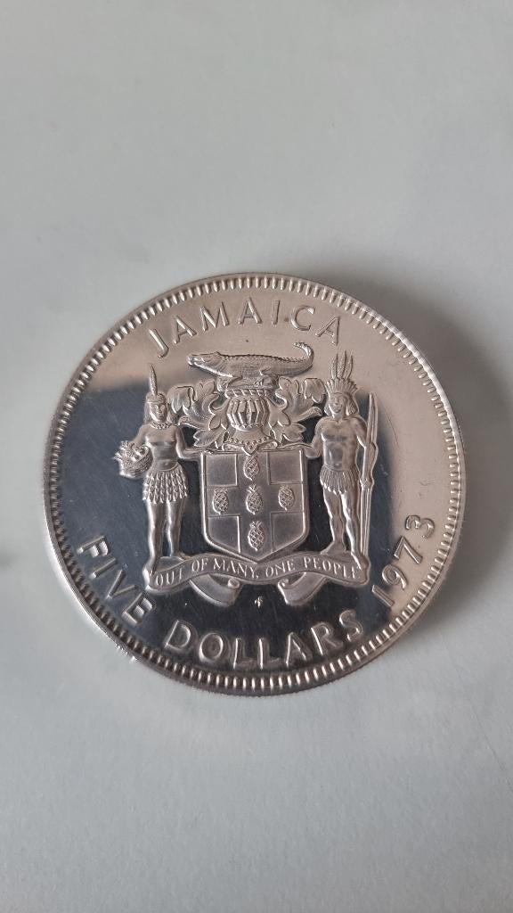 5 Jamaica Dollar 1973, Ophalen of Verzenden, Zilver