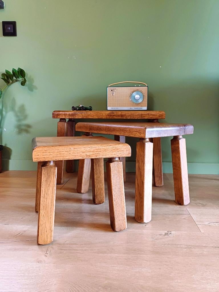 Tables d'appoint gigognes vintage brutalist, Enlèvement, Rectangulaire, Bois, Vintage
