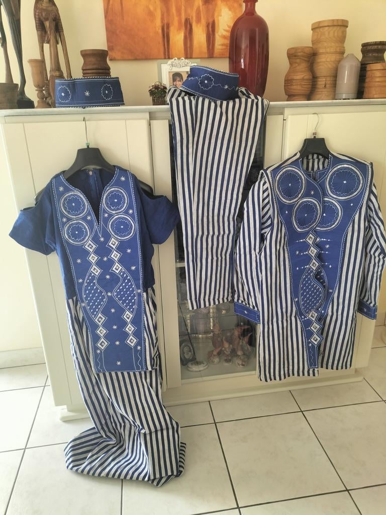 Ensemble pour couple costume de cérémonie africaine, Enlèvement, Bleu