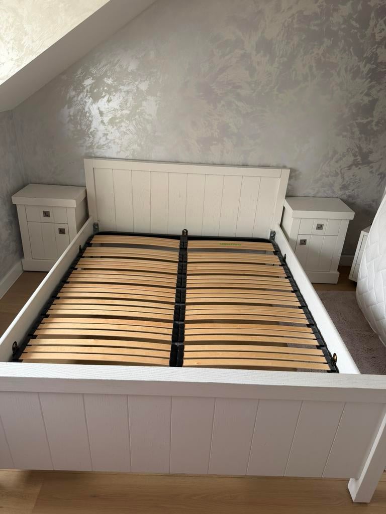 À vendre : chambre complète Brooklyn Juvo 160x200, Ophalen, Gebruikt, Wit, Tweepersoons