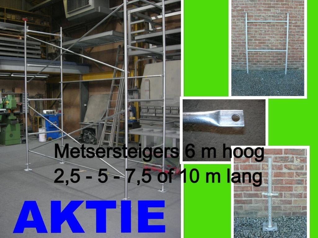 Nieuwe steigers 6 m hoog x 2,50 tot 11,40 m lang x 1,25 m B, Doe-het-zelf en Bouw, Ophalen, Nieuw, Gevelsteiger, 5 meter of hoger