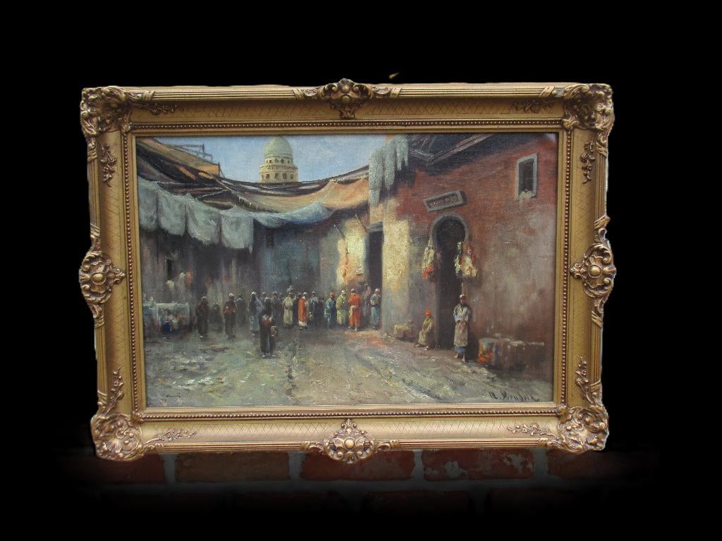 Peinture orientaliste ancienne, signée illisiblement, Antiquités & Art, Art | Peinture | Classique, Enlèvement ou Envoi