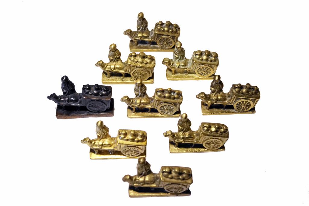 Koperen Melkvrouwtje met hondenkar - set van 9, Antiek en Kunst, Ophalen of Verzenden