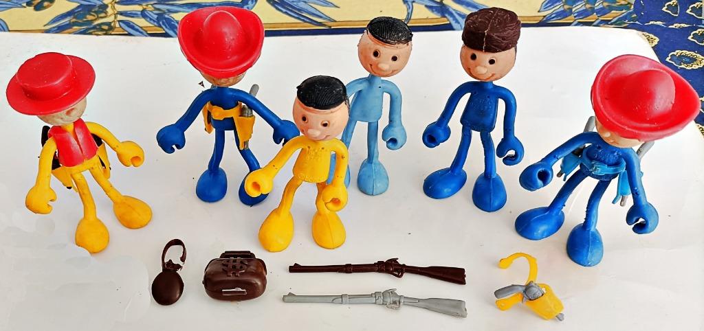 6 figurines flexibles Western BRABO + accessoires, de 1977, Verzamelen, Beelden en Beeldjes, Gebruikt, Mens, Ophalen of Verzenden